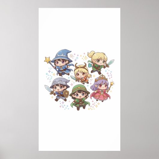 かわいいファンタジーキャラクターウィザード騎士レンジャー ポスター (正面)