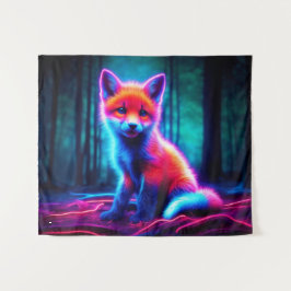 かわいいファンタジーグローキツネと生物発光オーラ タペストリー