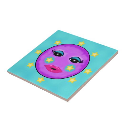 かわいいファンタジーパープルムーン顔スター タイル (側面)