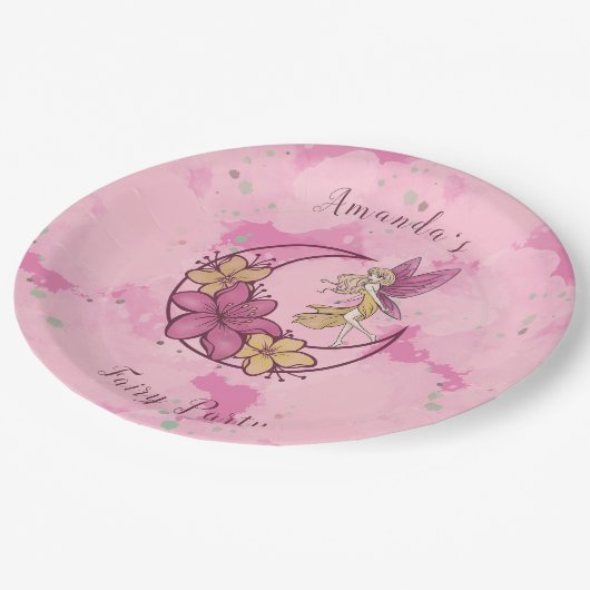 かわいいファンタジーフェアリーオンザムーンカスタム紙プレート ペーパープレート (アングル)