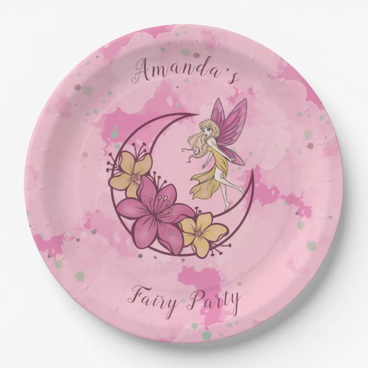 かわいいファンタジーフェアリーオンザムーンカスタム紙プレート ペーパープレート (正面)