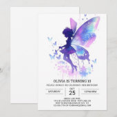 かわいいファンタジーフェアリー誕生日 招待状 (正面/裏面)