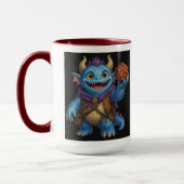 かわいいファンタジーモンスターがD20サイコロを持っているTシャツ マグカップ (左)