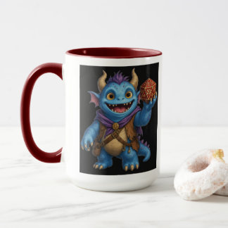 かわいいファンタジーモンスターがD20サイコロを持っているTシャツ マグカップ