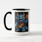 かわいいファンタジーモンスターがD20ダイスを持っているTシャツ マグカップ (左)