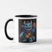 かわいいファンタジーモンスターがD20ダイスを持っているTシャツ マグカップ (左)