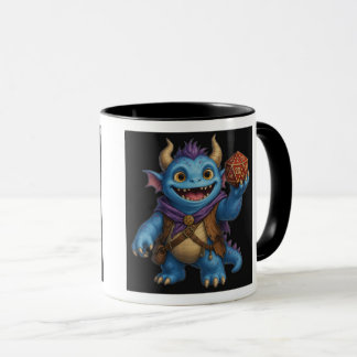 かわいいファンタジーモンスターがD20ダイスを持っているTシャツ マグカップ