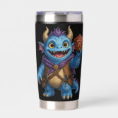 かわいいファンタジーモンスターがD20ダイスを持っているTシャツ 保温保冷タンブラー (正面)