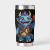 かわいいファンタジーモンスターがD20ダイスを持っているTシャツ 保温保冷タンブラー (背面)