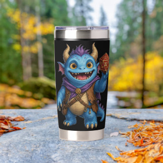 かわいいファンタジーモンスターがD20ダイスを持っているTシャツ 保温保冷タンブラー