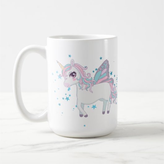 かわいいファンタジーユニコーン追加の名前コーヒーマグ コーヒーマグカップ (左)