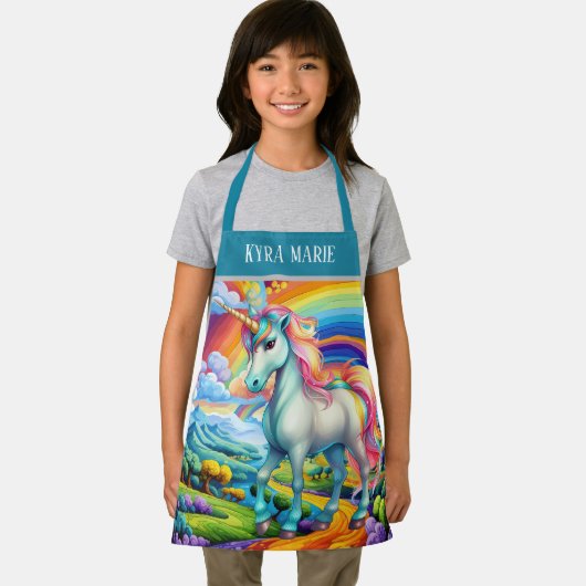 かわいいファンタジーユニコーン追加の名前kid girls エプロン (インサイチュ)