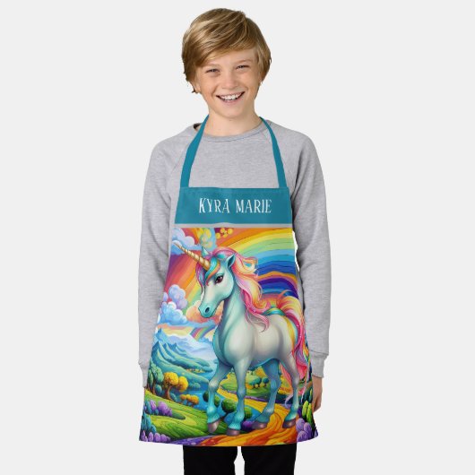 かわいいファンタジーユニコーン追加の名前kid girls エプロン (着用した状態)