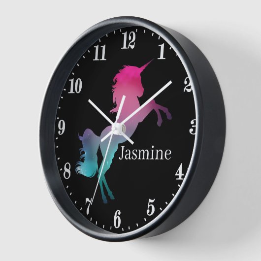 かわいいファンタジーユニコーン追加の名前Large Clock 壁時計 (傾斜)