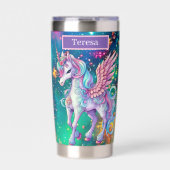 かわいいファンタジーユニコーン 名前を追加 保温保冷タンブラー (正面)