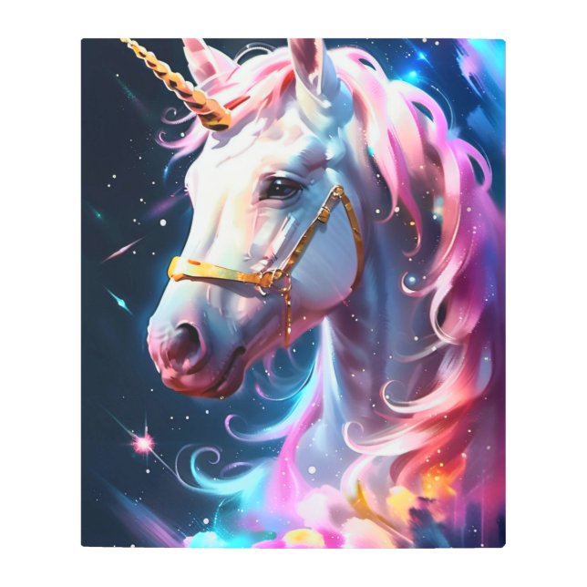 かわいいファンタジーレインボーユニコーンメタルウォールアートプリント メタルプリント (正面)