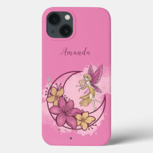 かわいいファンタジー妖精オンザムーン名前をカスタムする iPhone 13ケース