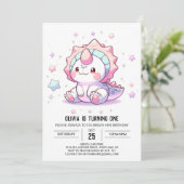 かわいいファンタジー恐竜1歳の誕生日 招待状 (スタンド正面)