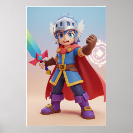 かわいいファンタジー英雄騎士アートポスター ポスター