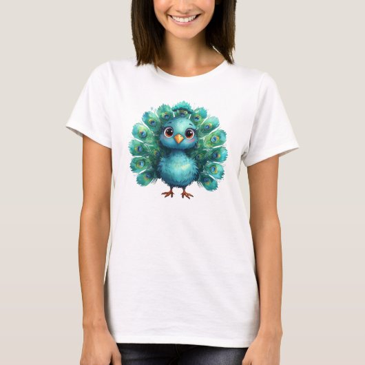 かわいいファンタジー　さわやかな青い孔雀 Tシャツ (正面)