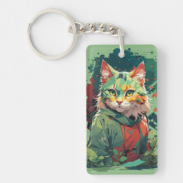 かわいいファンタジー カラー スプラッシュ 猫 デザイン キーホルダー