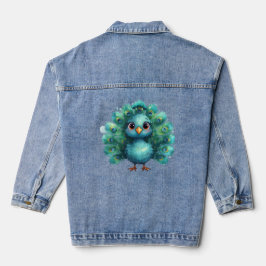 かわいいファンタジー　幻想的な青い孔雀 デニムジャケット