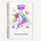 かわいいファーストネームレインボーハートユニコーンスケッチ ノートブック (正面)