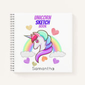 かわいいファーストネームレインボーハートユニコーンスケッチ ノートブック (正面)