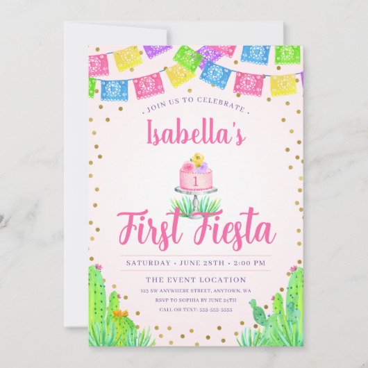 かわいいファースト・フィエスタガール1st誕生日 招待状 (正面)