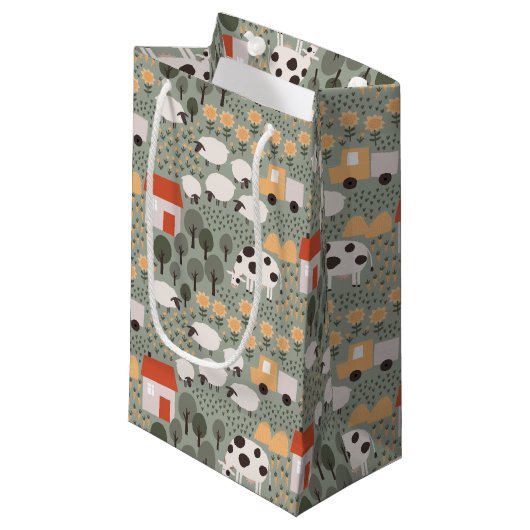 かわいいファームのシーンパターン スモールペーパーバッグ (正面アングル)
