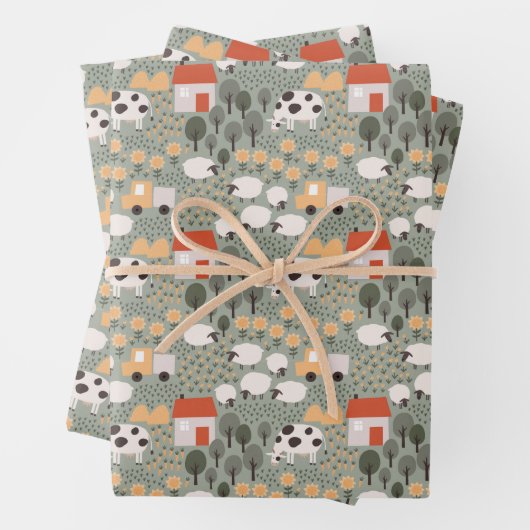 かわいいファームのシーンパターン ラッピングペーパーシート (インサイチュ)