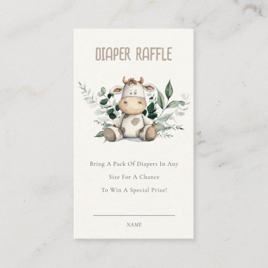 かわいいファームの牛の葉おむつラッフルベビーシャワー エンクロージャーカード (正面)