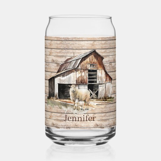 かわいいファームの羊の愛好家の名前を追加 ガラス缶 (正面)