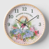 かわいいファームの花のバスケットカスタム、壁 壁時計 (正面)