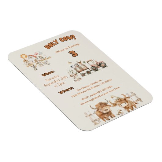 かわいいファームをテーマにした誕生日パーティーの少年と少女 マグネット (右側)