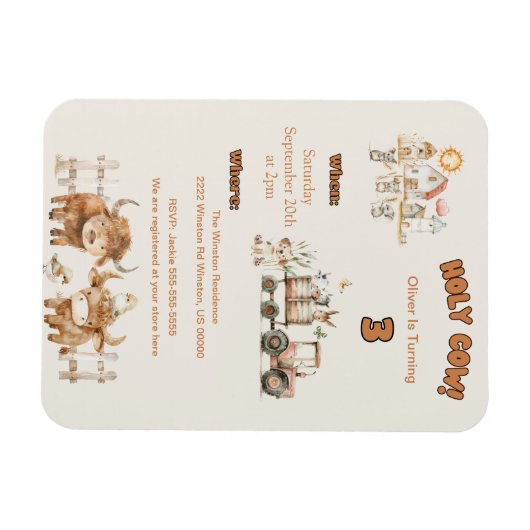 かわいいファームをテーマにした誕生日パーティーの少年と少女 マグネット (横)