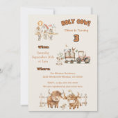 かわいいファームをテーマにした誕生日パーティーの少年と少女 招待状 (正面)