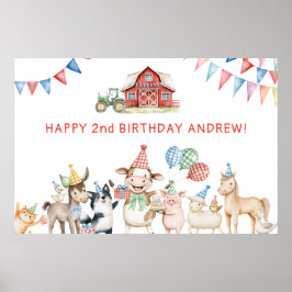かわいいファームアニマルバースデーパーティー納屋周囲の庭へようこそ ポスター