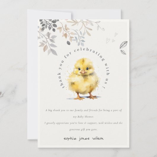 かわいいファームシック水の色のフローラ赤ちゃんシャワー サンキューカード (正面)