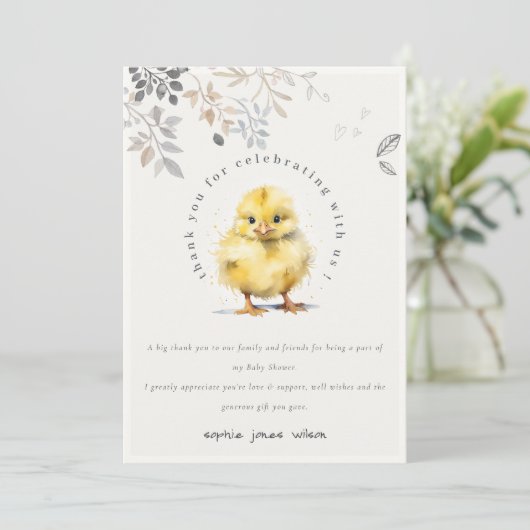 かわいいファームシック水の色のフローラ赤ちゃんシャワー サンキューカード (スタンド正面)