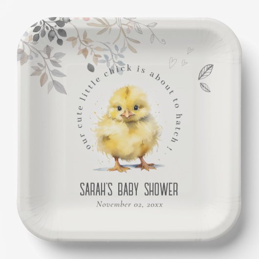 かわいいファームシック水の色のフローラ赤ちゃんシャワー ペーパープレート (正面)