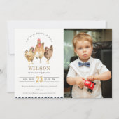 かわいいファームチキンウォーターカラーフォト誕生日招待状 サンキューカード (正面)