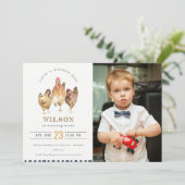 かわいいファームチキンウォーターカラーフォト誕生日招待状 サンキューカード (スタンド正面)