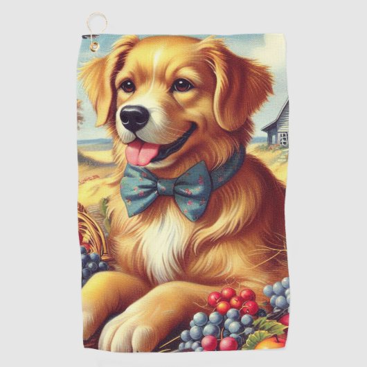 かわいいファームドッグ絵画ズ ゴルフタオル (正面)