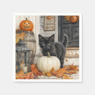 かわいいファームハウス 黒猫とカボチャのハロウィン スタンダードカクテルナプキン