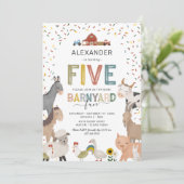 かわいいファームヤード 5歳の誕生日パーティーへの招待状 招待状 (スタンド正面)