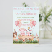 かわいいファーム動物の納屋周囲の庭誕生日 招待状 (スタンド正面)