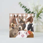 かわいいファーム動物ポートレートギンガムチェック – ブラウン (スタンド正面)