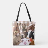 かわいいファーム動物ポートレートギンガムチェック – ブラウン トートバッグ (裏面)