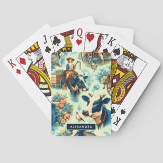 かわいいファーム牛の水絵画色 トランプ